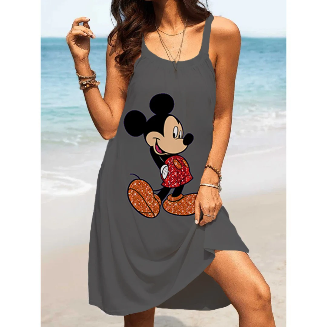 Seksowne sukienki Plus Size dla kobiet 4xl 5xl sukienka plażowa elegancka pulchna myszka Minnie szykowna kobieta Mickey letnia 2024 Boho Disney