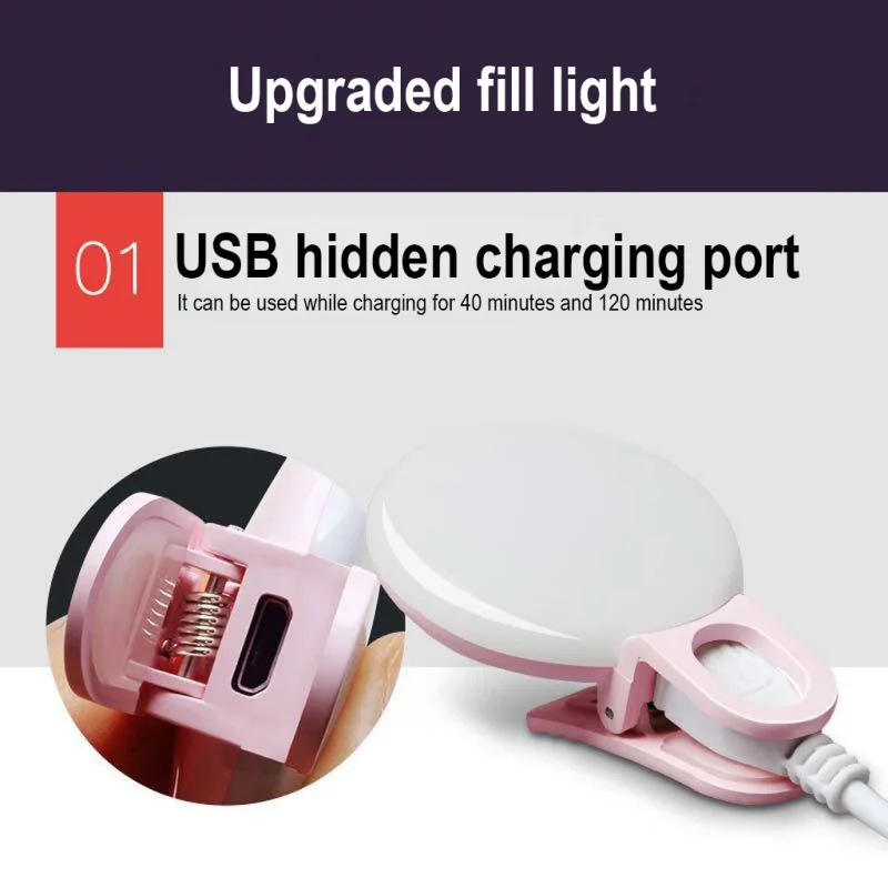 Mini Selfie Ring Light Portable Clip-on Selfie Fill Light USB Rechargeable Battery Adjustable LED Fill Light For Mobile Phone