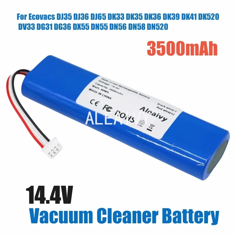Batería de aspiradora de 14,4 V 3500mAh para Ecovacs DJ35 DJ36 DJ65 DK33 DK35 DK36 DK520 DV33 DG31 DG36 DX55 DN55 DN56 DN58 DN520