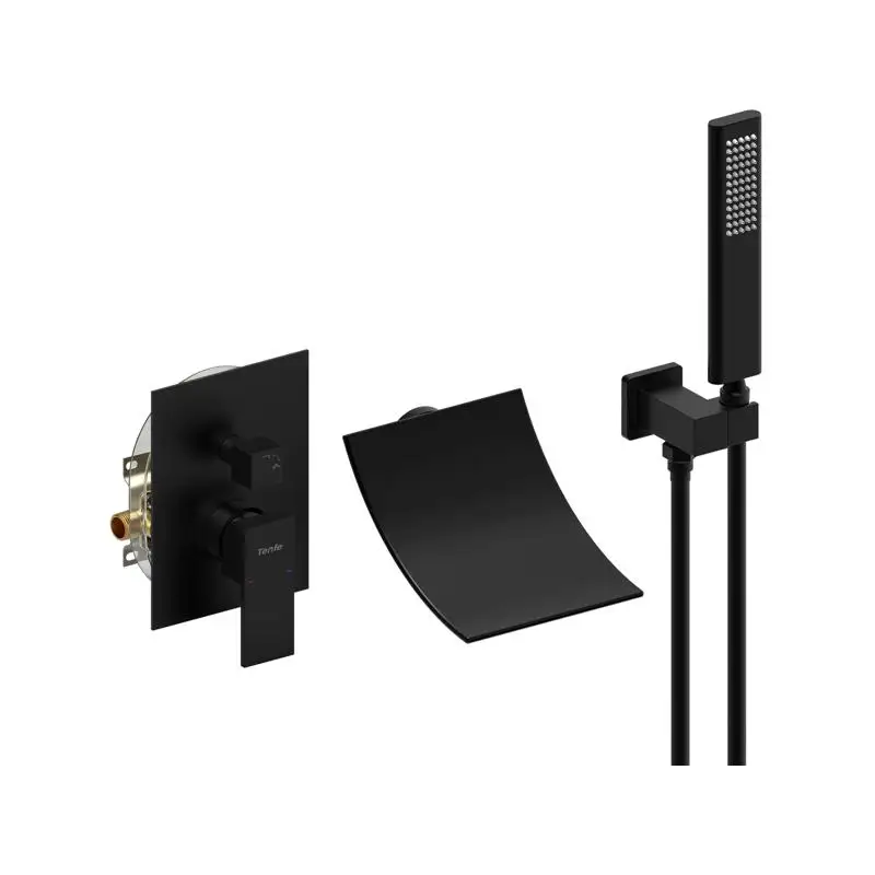 

Male NPT Matte Black Waterfall Shower Head with Handheld and High Flow Wall Mount Tub Faucet