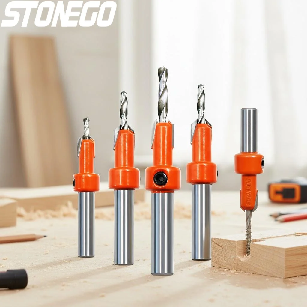 

STONEGO 8mm High Speed Steel Countersunk Drill Bit - Durable 45# Steel with Carbide Tip for Wood Milling Cutter