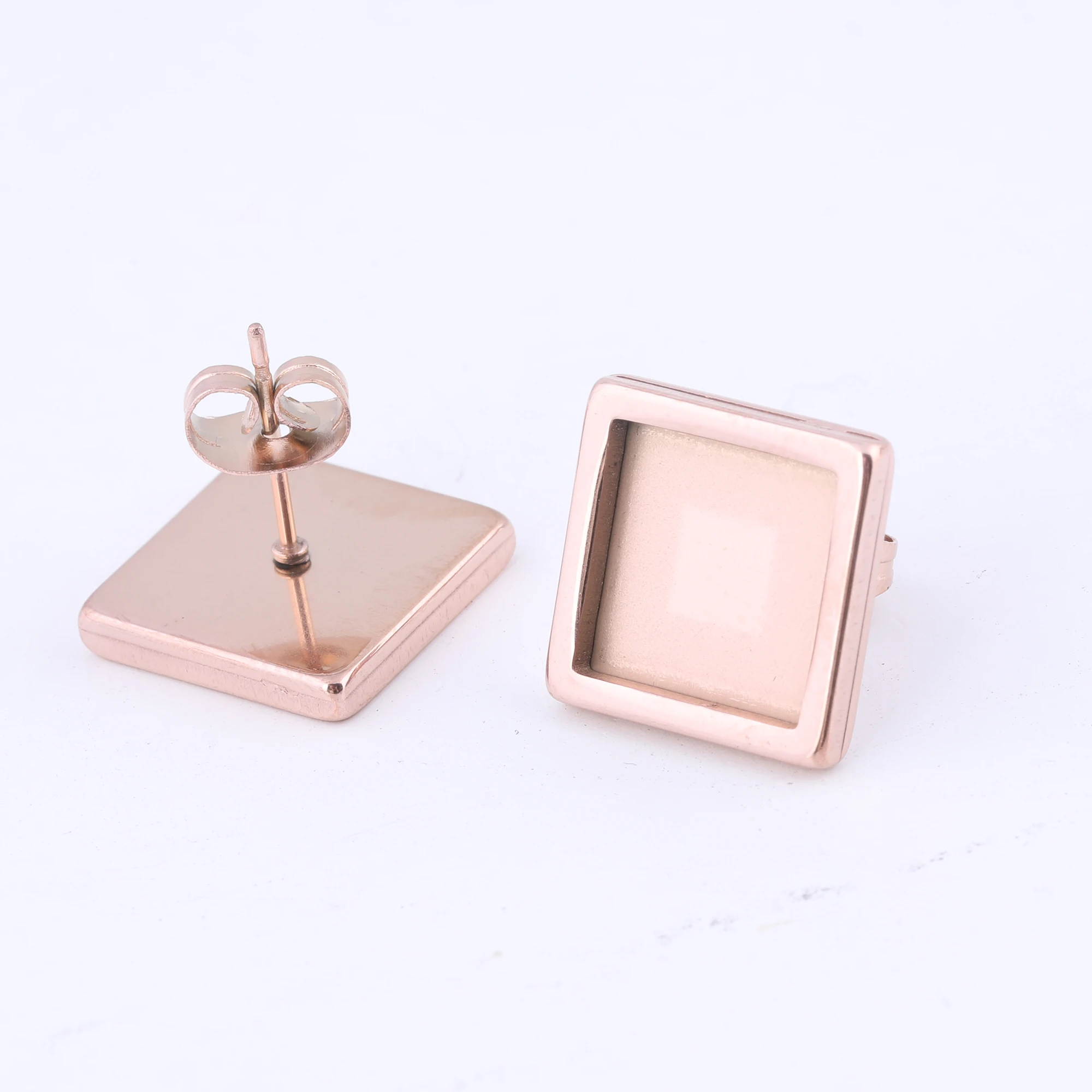 10pcs 10mm Square Cabochon Earring Stud Base Blanks Stainless Steel Rose Gold Black Earrings Bezels For Jewelry Making Supplies