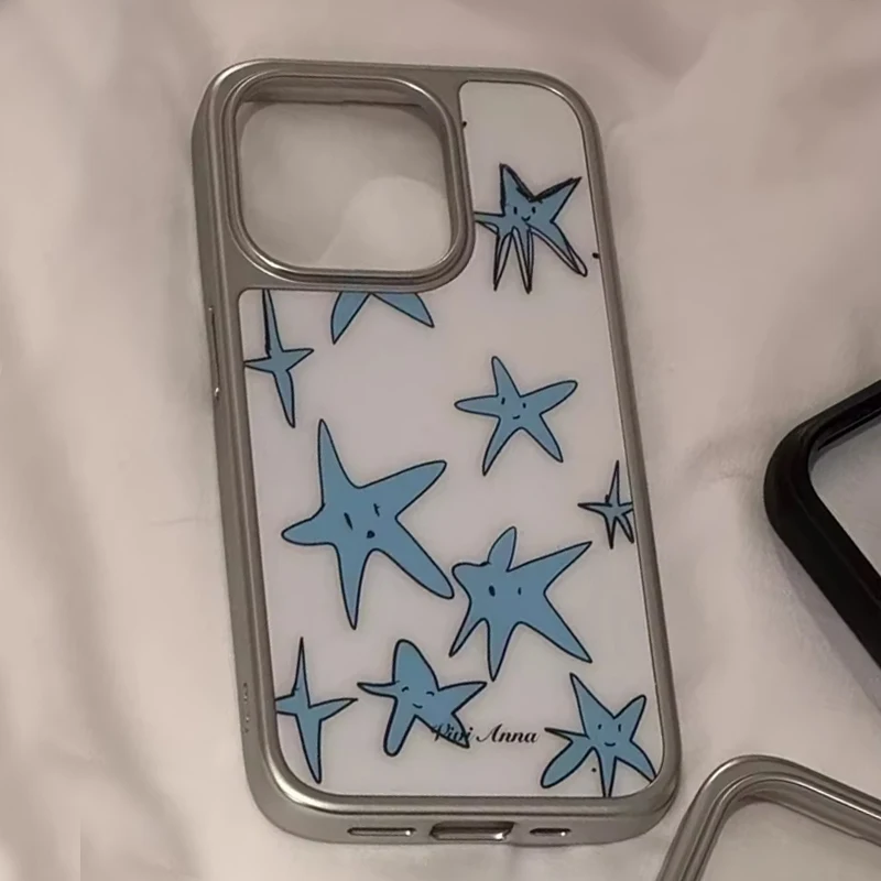 Ins Niche Creative Blue Star Puppy Couple Glossy Surface Phone Case For iPhone 17AIR 16 15 14 13 12 11 Pro MAX XR Plus Y2K Cover - view 5