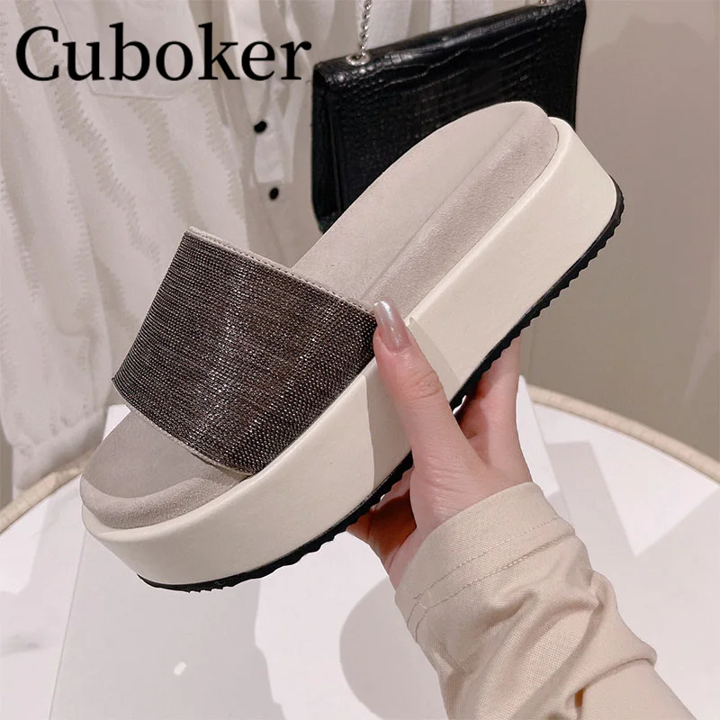 

Summer Platform Rubber Slippers Women Round Toe Casual Comfortable Flat Mules Flip flops Outdoor Slippers Vacation Shoes Women