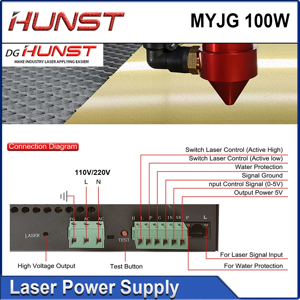 Imagem -03 - Hunst Co2 Laser Power Supply Gerador a Laser para Gravação e Tubo de Máquina de Corte Myjg100w 80w 100w