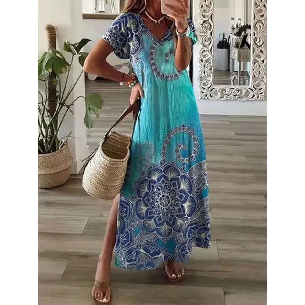 Géométrique irrégulière imprimé Long Dr t-shirt femme décontracté coupe confortable Maxi Dr pour les femmes à la mode