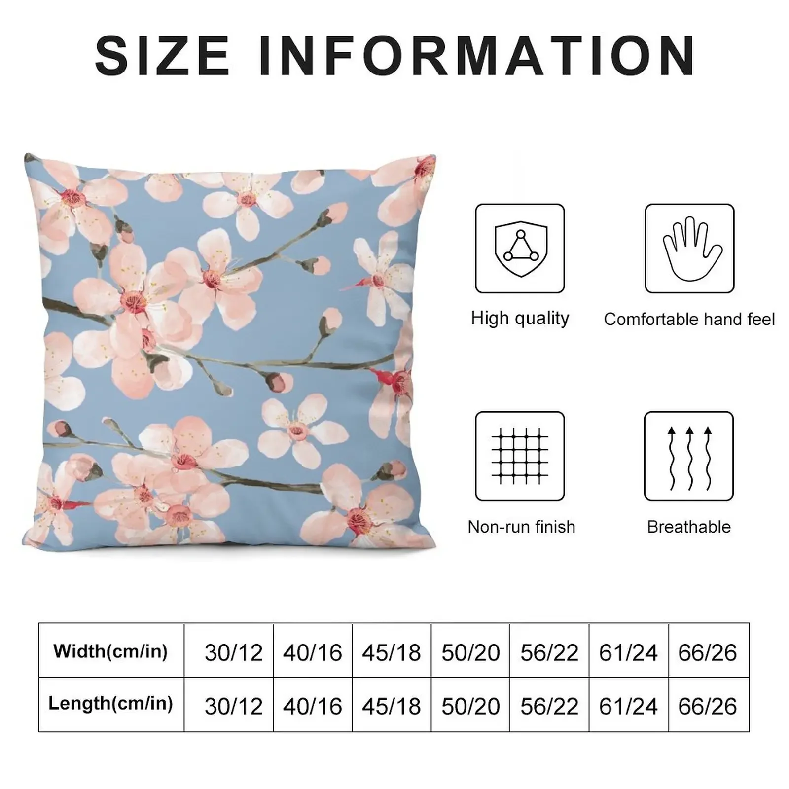 Cherry Blossom, blush pink watercolor on slate blue Throw Pillow Cushion Covers For Living Room Decorative Cushion pillow