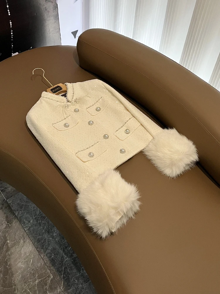 

Осенне-зимнее тяжелое рабочее белое шерстяное пальто с блестками для женщин или однотонное насыщенное пальто для девочек Fem Long Sve Regular Fit