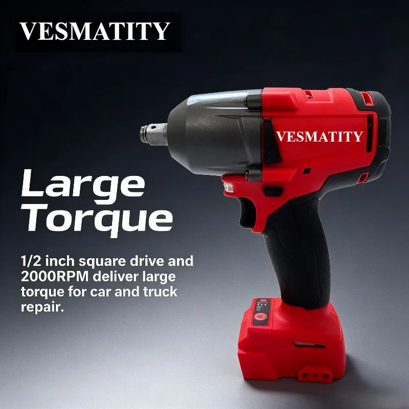 Cordless Impact Wrench 1/2 Inch Square Drive 2000RPM Large Torque Car Truck Repair Power Tool Fit Milwaukee Battery