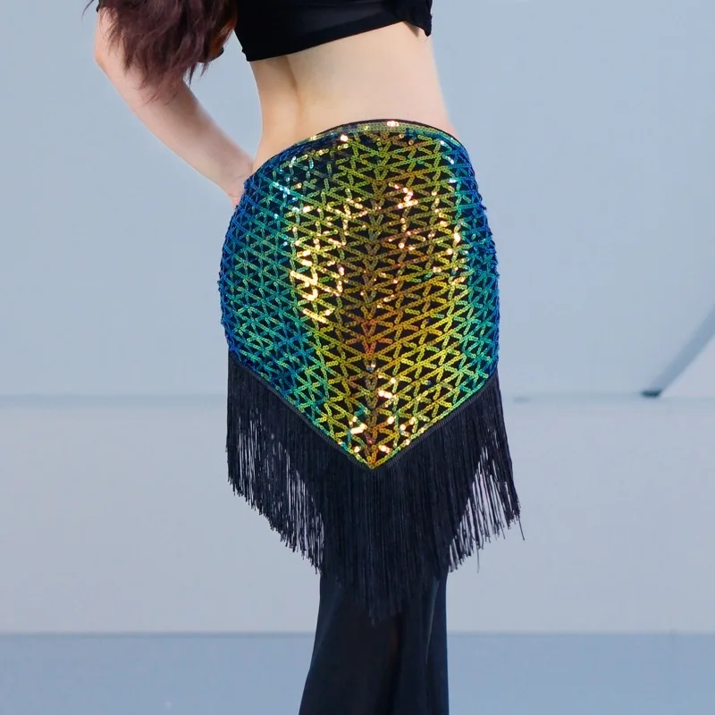Costume da danza del ventre da donna Sciarpa triangolare con nappa con paillettes Sciarpa in vita per pratica di danza orientale per adulti Bambini anziani