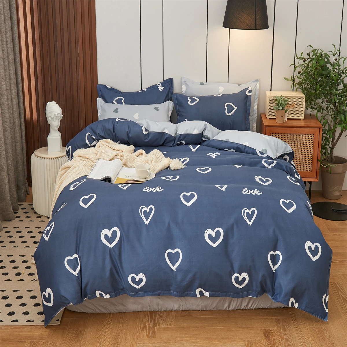 

Love Duvet Cover Heart Shaped Bedding Sets White and Blue Duvet Cover for Women Men Girls Teens Love Heart Bedding Duvet Covers