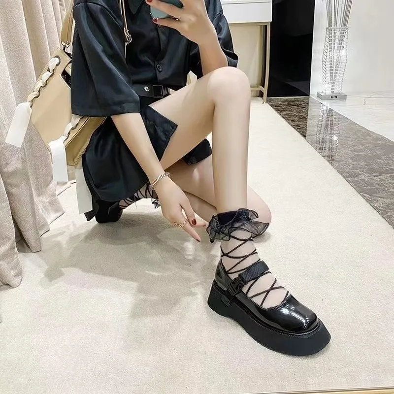 

Women's Socks Spring Summer Breathable Mid-tube Stocks Thin Cotton Sock Lace Sock Fashion Trend Solid Color Funny Sock Wholesale