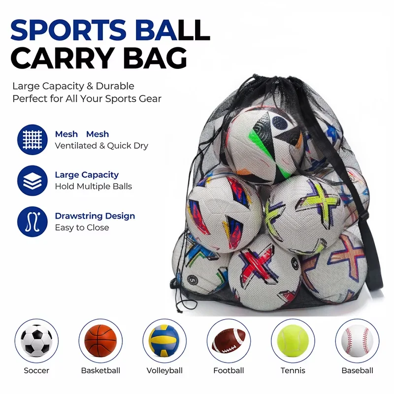 Football Basketball Team Training Drawstring Mesh Shoulder Bag Portable Large Capacity Ball Storage Bags Sports Gym Gear Bag
