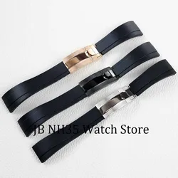 20MM rubber watchband Silver Black Rose Gold Buckle for Submariner Yacht Daytona Oyster Date Explorer GMT watch Case strap