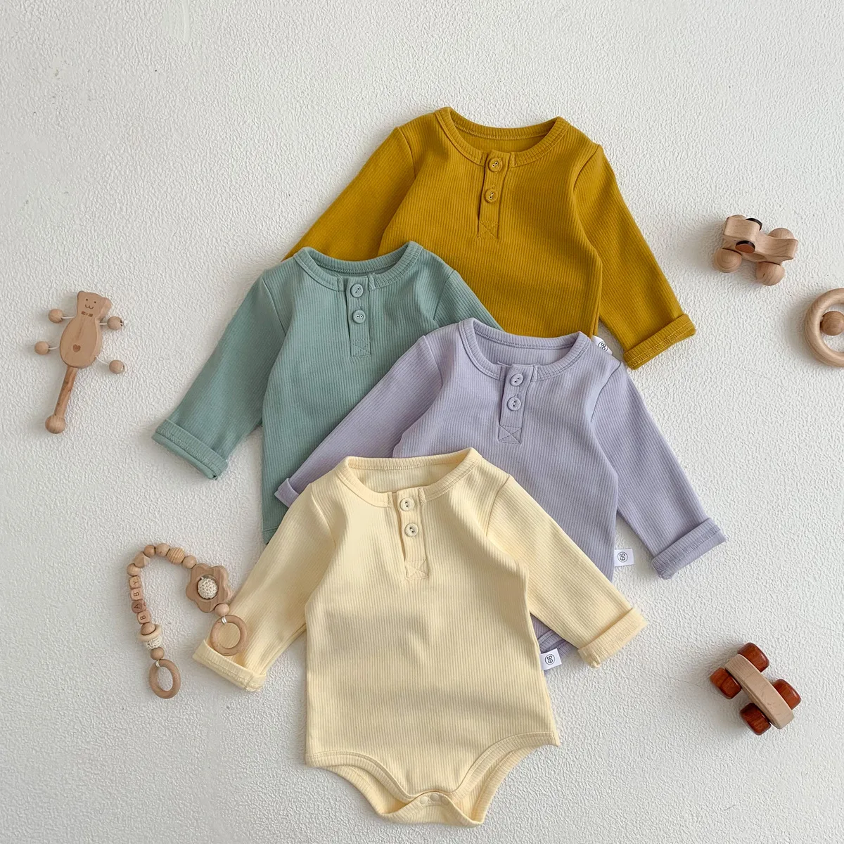 

2024 new spring and fall 0-2 years old boys and girls baby tights long-sleeved triangle crawling clothing 0-2 Y baby clothing