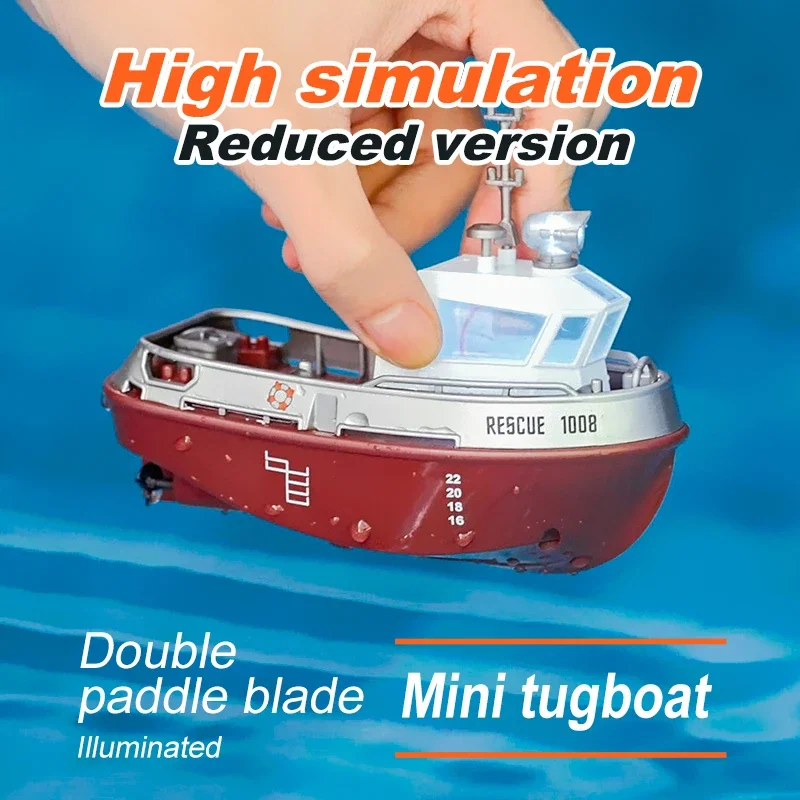 1/32 RC remolque luces frescas bajo el agua Mini barco de Control remoto modelo niños piscina interior juego de competición juguetes niño regalo de cumpleaños