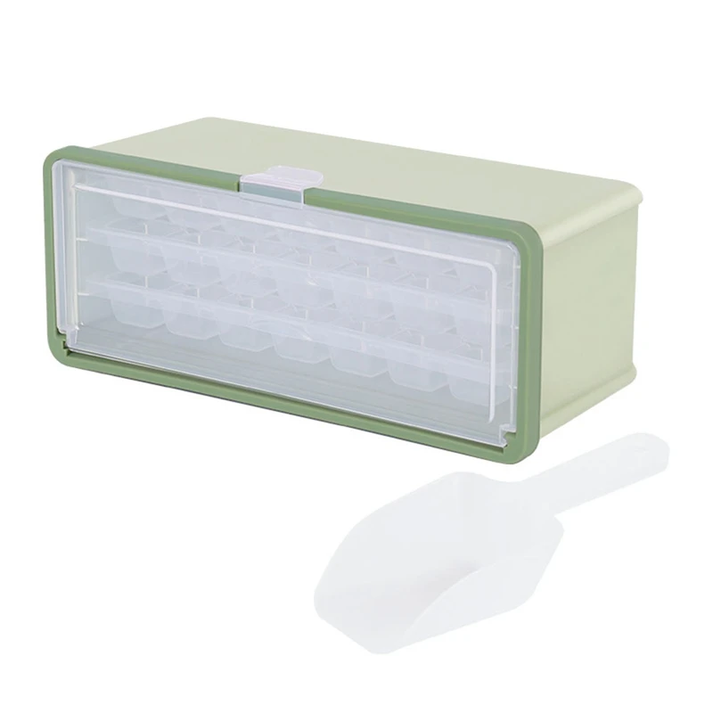 

Ice-Cube Tray With Lid And Bin, Ice Tray Comes With Ice Container, Scoop And Cover Release Ice Box Container For Freezer