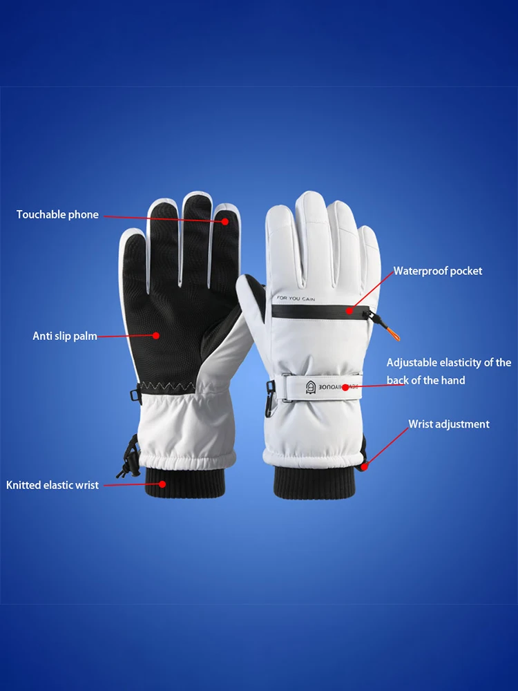 Gants de Ski imperméables et coupe-vent unisexes, chauds et épais, antidérapants pour écran tactile, gants d'hiver pour randonnée et cyclisme
