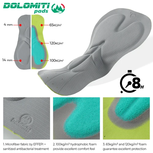 Imagen 2 del producto RION-pantalones cortos con pechera para ciclismo para hombre, ropa para bicicleta, medias para deportes al aire libre, almohadilla de alta densidad, DOLOMITI, conducción de larga distancia, 8 horas