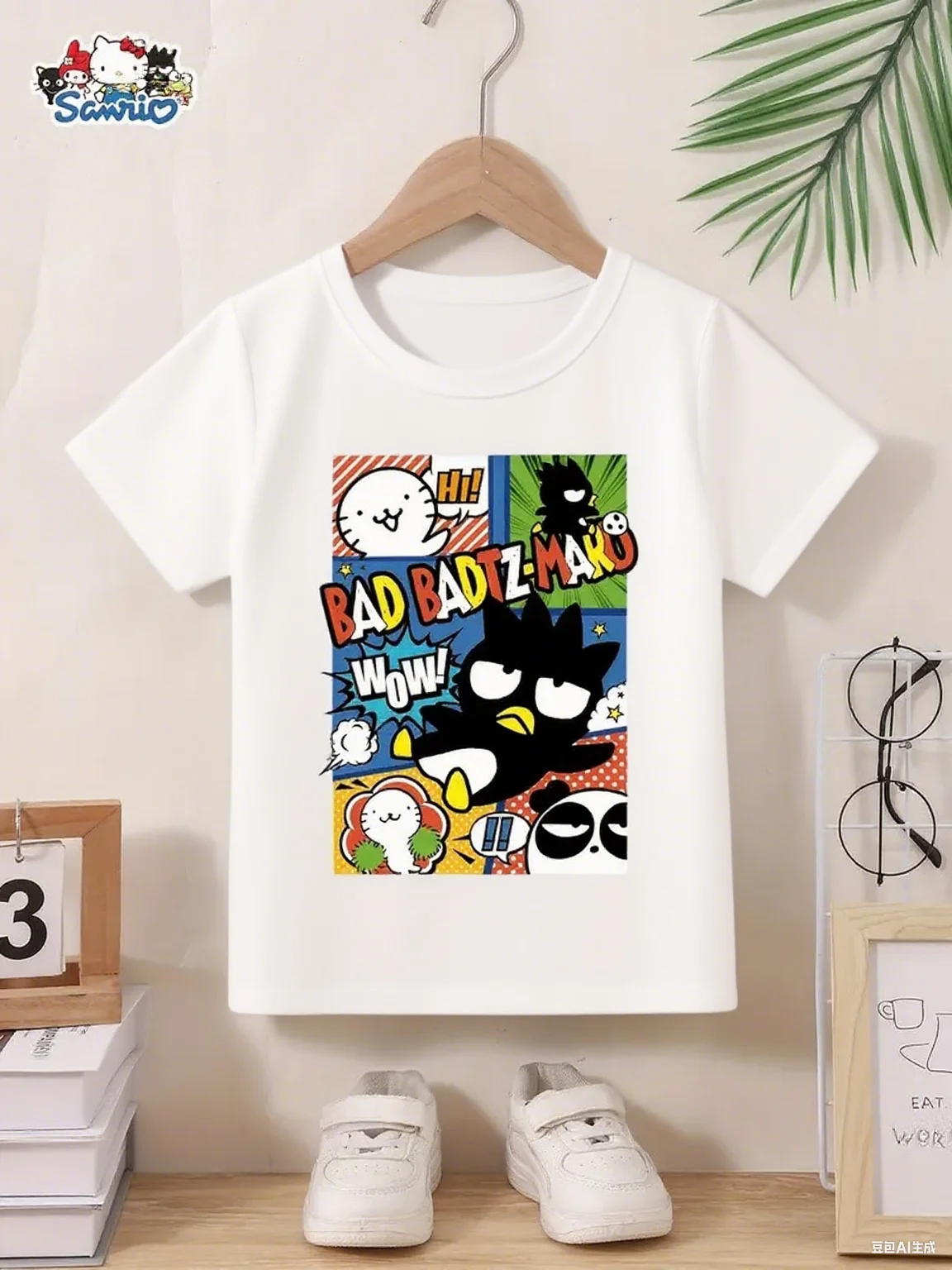 

Sanrio Badtz Maru Comic Style Cotton T Shirt Charming Cartoon Graphic for Kids Brand Streetwear Print New Arrival Tee S-4XL