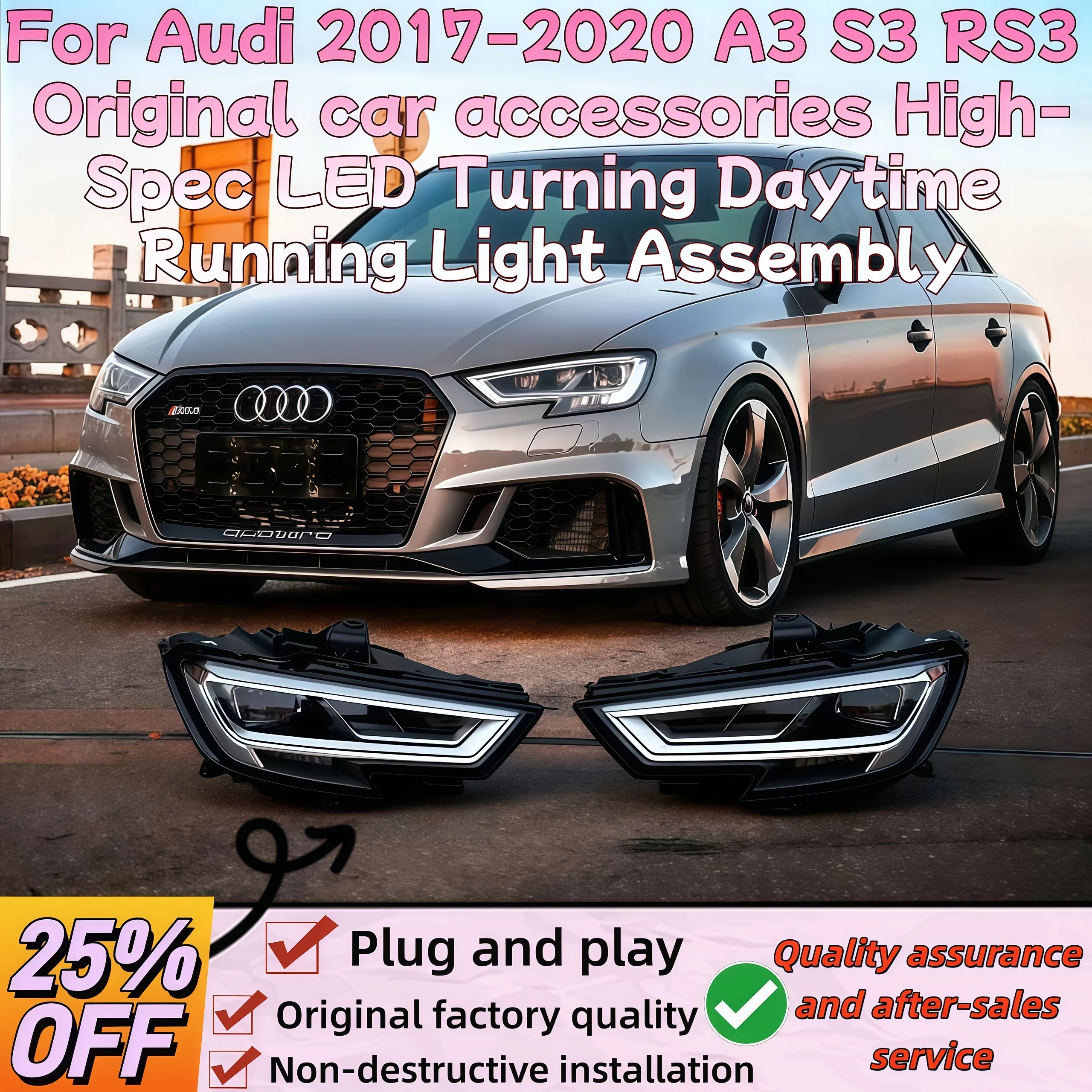 

For Audi 2017-2020 A3 S3 RS3 Original car accessories High-Spec LED Turning Daytime Running Light Assembly - Plug and Play