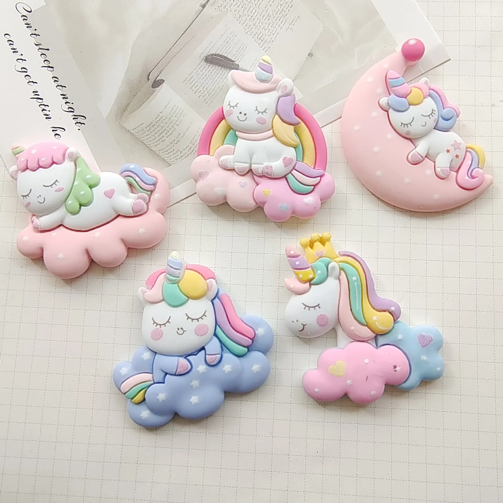 2pcs oversized sleeping unicorn resin flatback cabochons diy jewelry materials handmade crafts charms