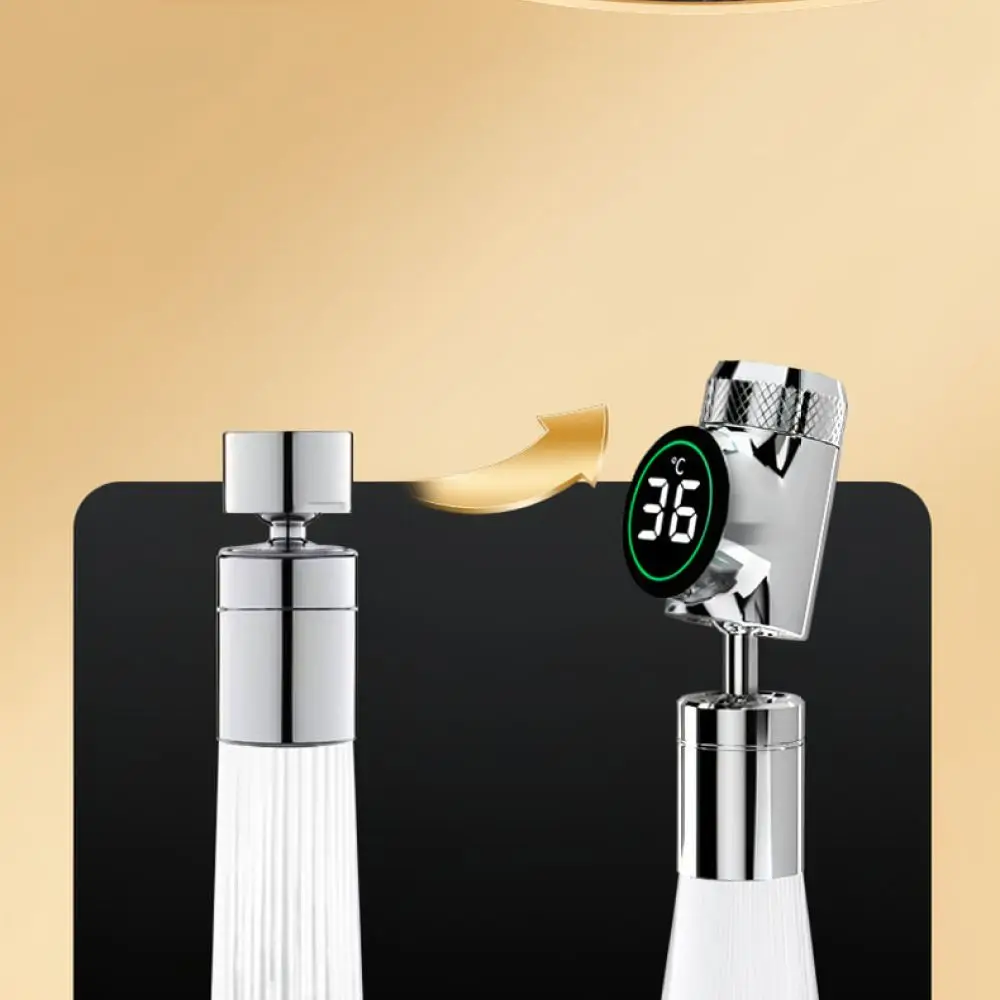 Swivel Kitchen Sink Faucet Aerator LED Light Temperature Display Anti Splash Nozzle Stainless Steel Water Sprayer