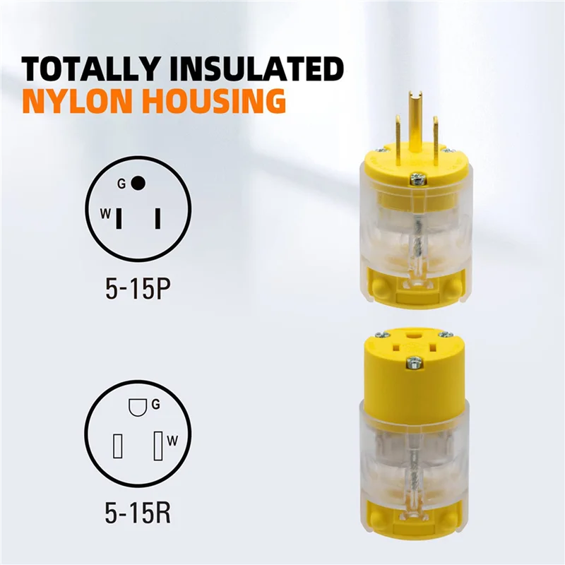 

ABKP-2X Lighted Straight Blade Electrical Plug And Connector Set 15 Amp 125 Volt NEMA 5-15P NEMA 5-15R Wire Grounding US Plug