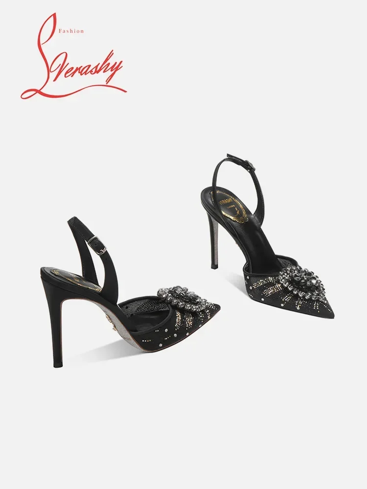 Water diamond buckle with pointed sandals, women's 2025 new high heels, sexy temperament, socialite single shoes