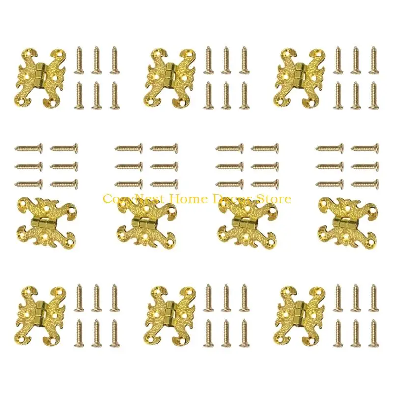 92MF Ornamental Chest Case Hinge Hardware in a 10-Piece Set, 40 x 30 mm Four-Screw Mount for Gift Packaging and Trunks