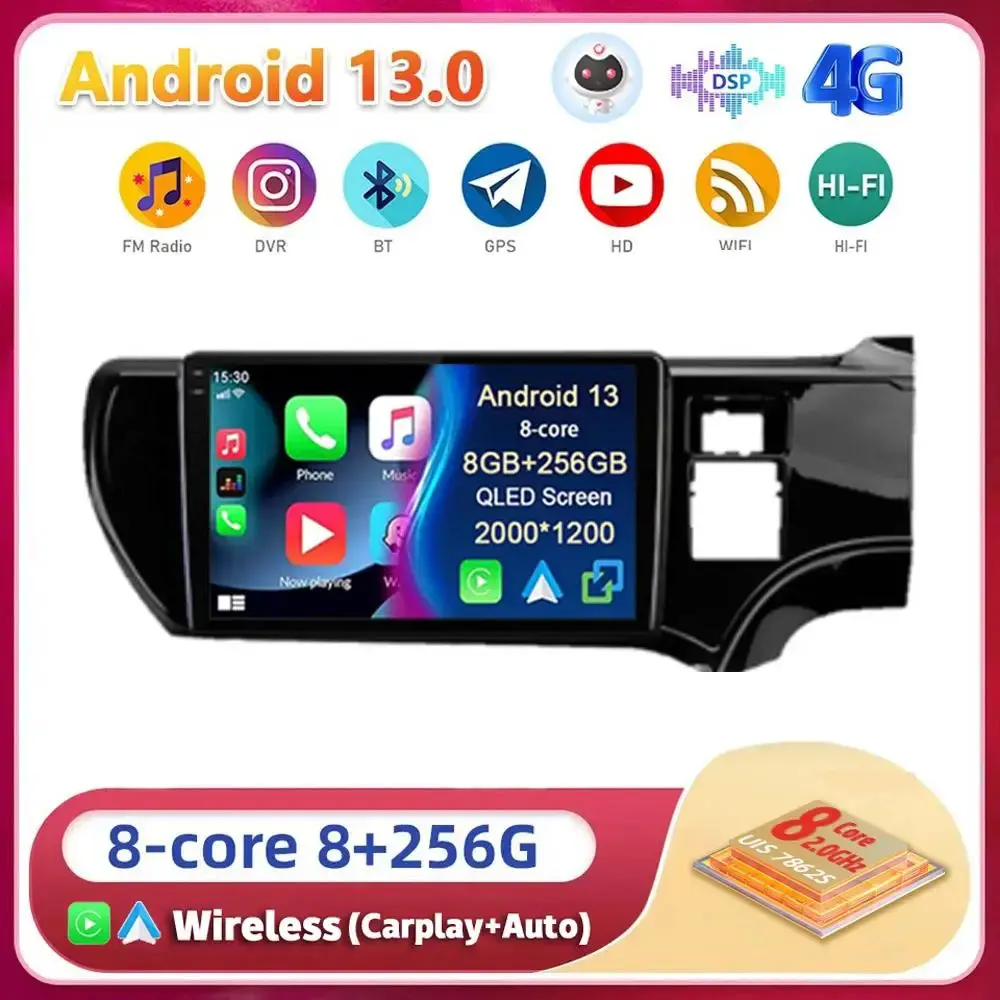 

Android13 Car 4G WIFI Radio Navigation GPS For Toyota Aqua Prius C 2011 -2014 2015 2016 2017 Multimedia Player 2Din DVD Carplay