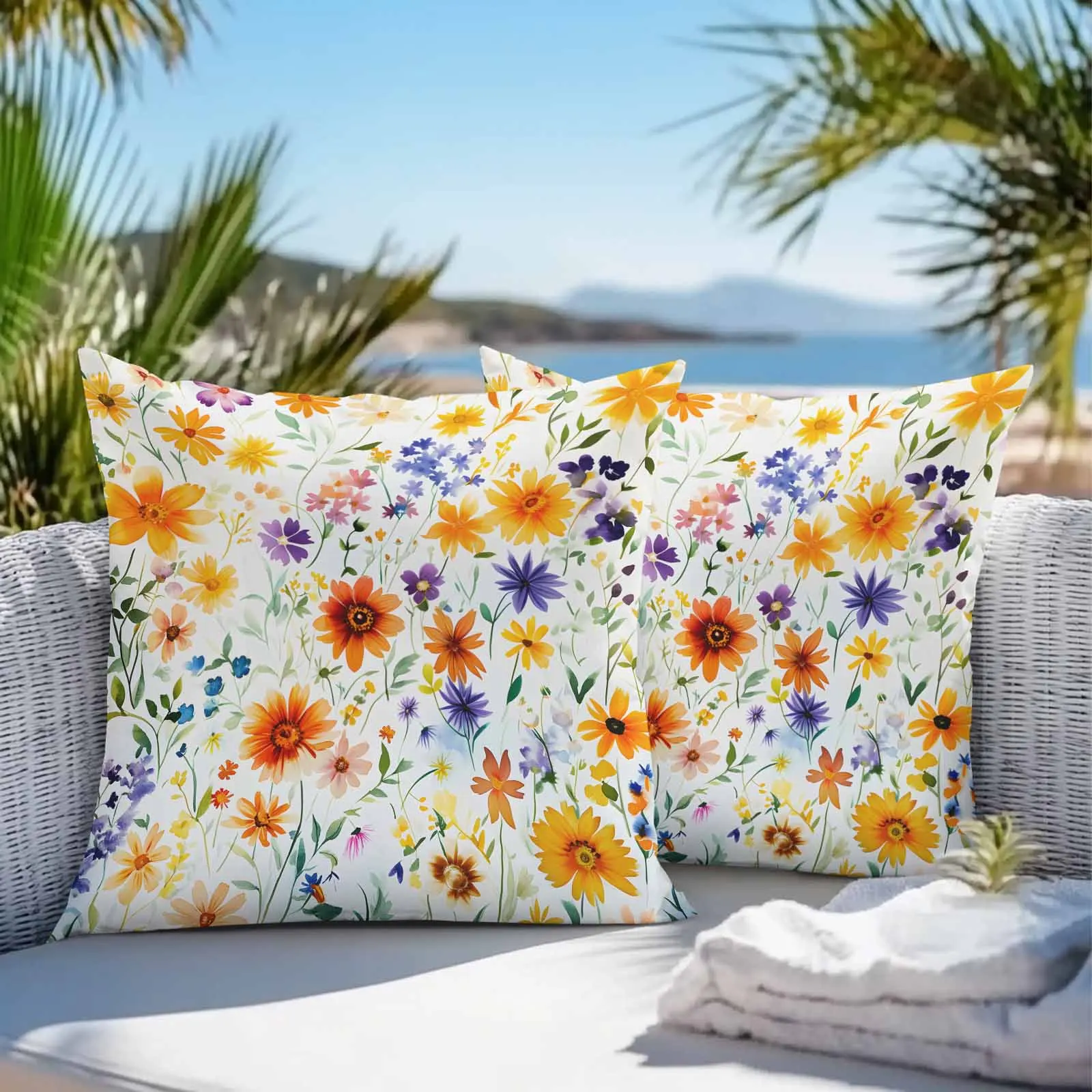 

Акварельные пасторальные дикие цветы 2/4 шт. водонепроницаемый чехол для подушки для украшения дома 40/45/50/60/66 см наволочка