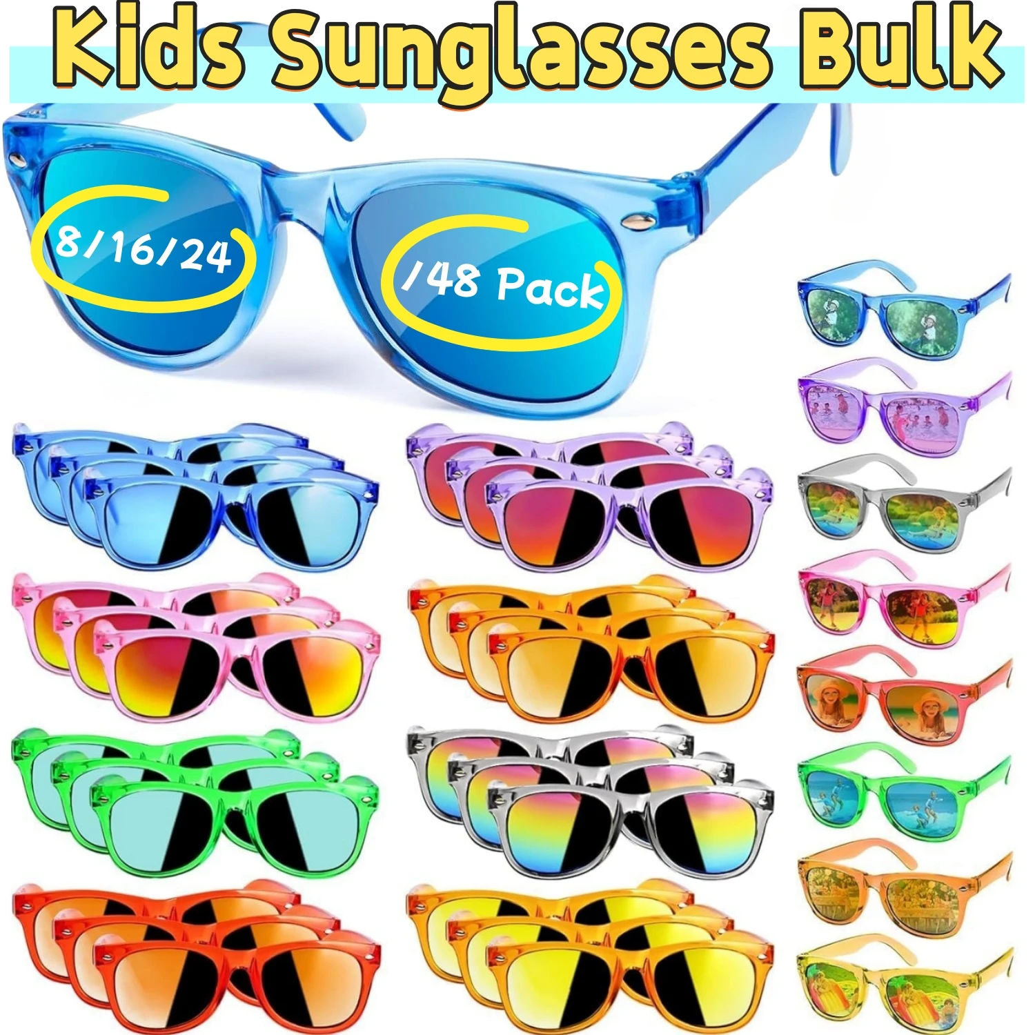 

8-48Pcs Kids Sunglasses Bulk Party Favors Boys Girls Sunglasses for Kids Age 3-8 with UV 400 Protection Neon Sunglasses for Gfit