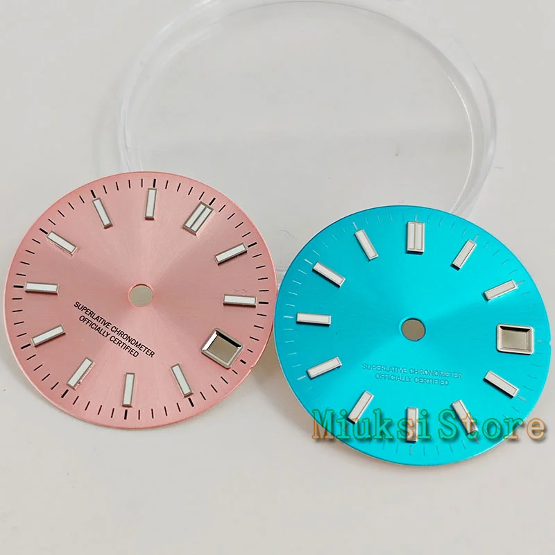 29mm Gold Blue Pink Black Red Watch Dial Green Luminous Fit NH35 Movement Fit 3 o\'clock crown 3.8 o\'clock crown