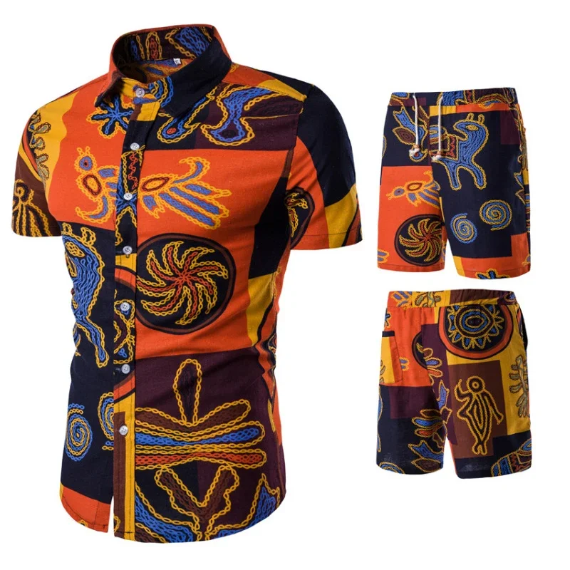 

New 2020 Fashion Summer Floral Shirts Men +Print Beach Shorts Men's Casual Set Plus Size 5XL Chandal Hombre Tracksuit Men