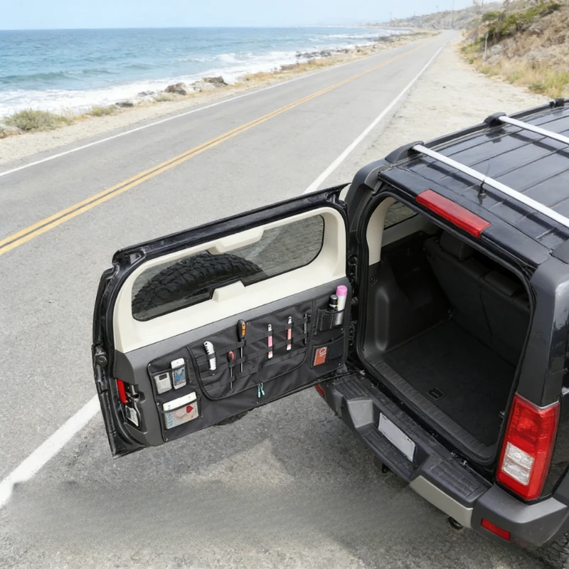 

Для Hummer H3 2005-2009 ткань Оксфорд, черная автомобильная сумка для хранения задней двери, подвесная сумка для задней двери багажника, аксессуары для интерьера автомобиля