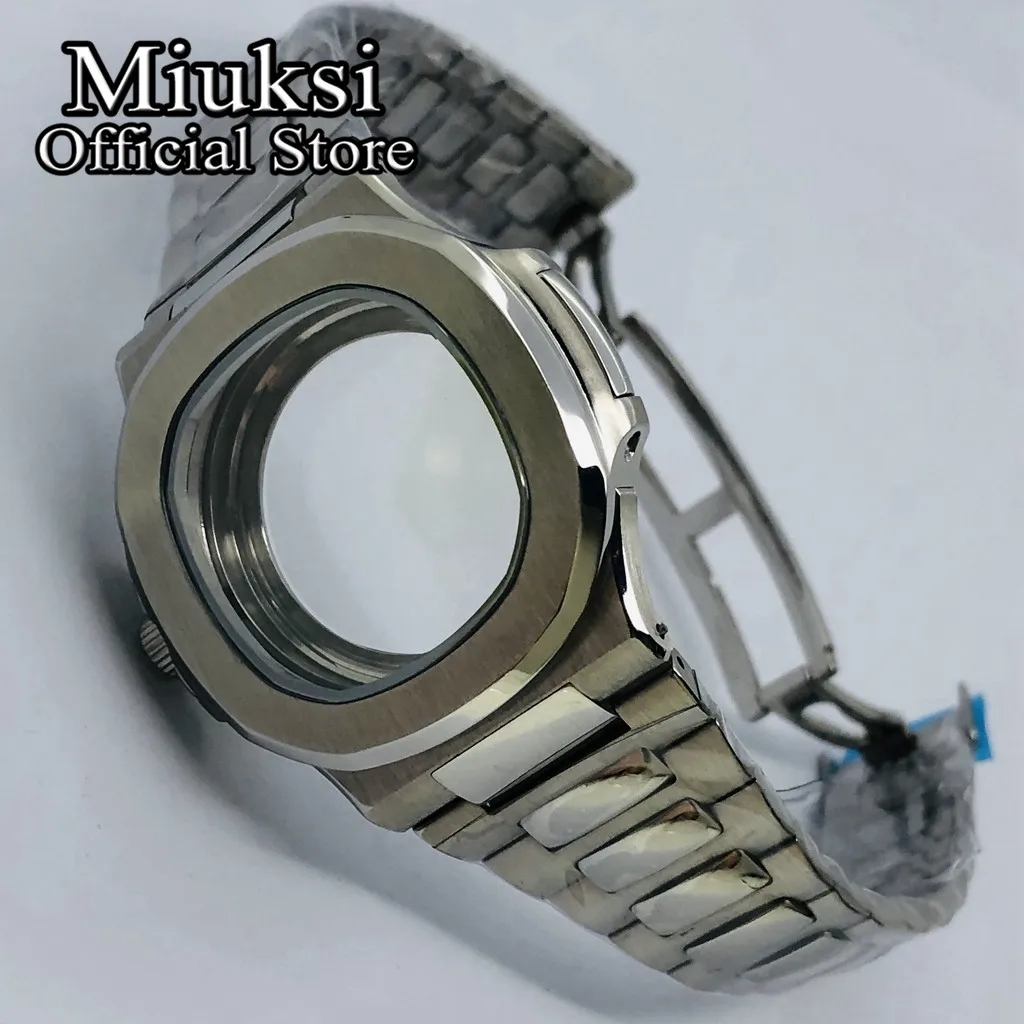 Miuksi 42mm silver watch case sapphire glass fit NH35 NH36 ETA2824 2836 Miyota8205 8215 821A Mingzhu DG2813 3804 PT5000 movement