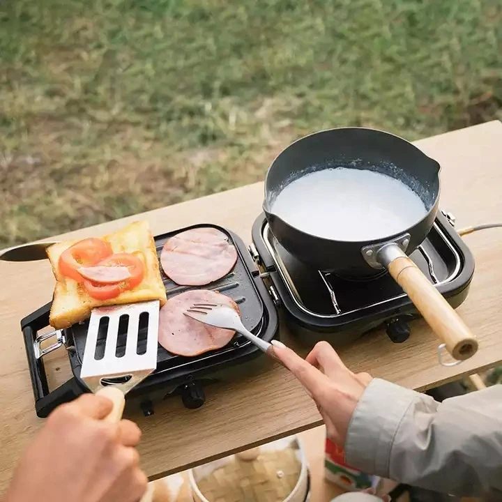 Wholesale portable foldable double burner camping stove outdoor picnic camping cookware gas cooker