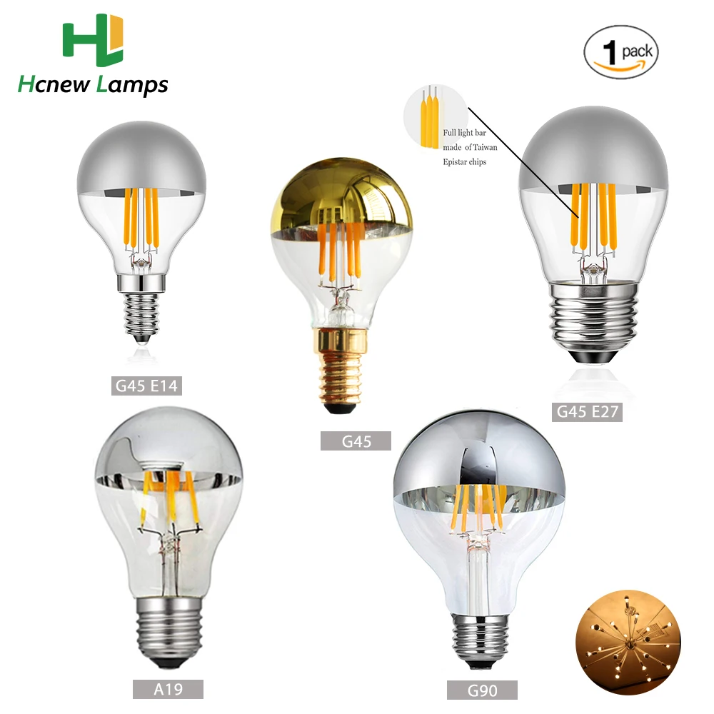 

Mirror Silver Edison LED Light Bulbs A19 G45 G90 4W 8W E12 E26 E27 Globe Lamps Filaments Led Bulbs Decorative Lighting For Home