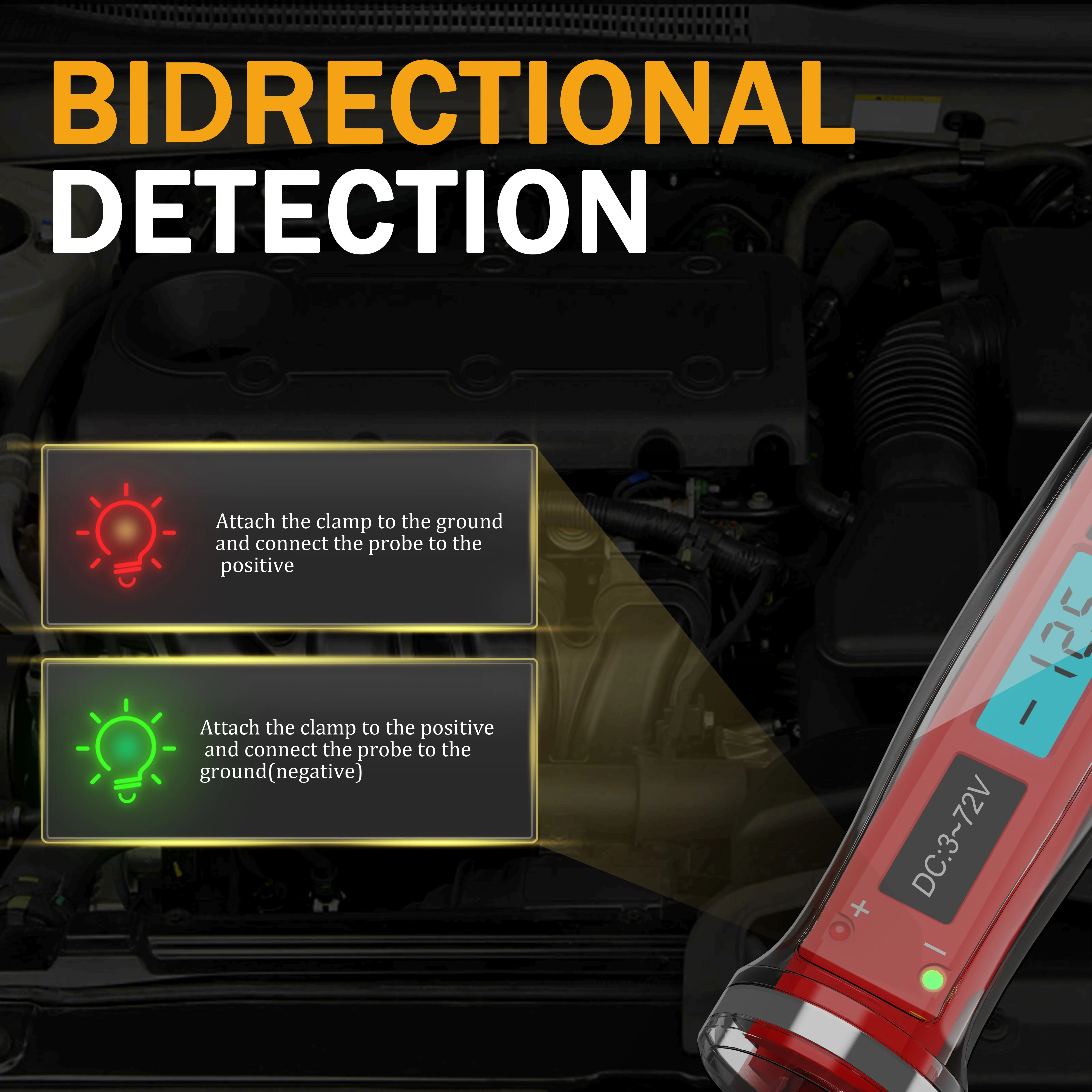AWBLIN 3-72V DC Automotive Test Light, LCD Digital Light Tester with Voltmeter, Heavy Duty Circuit Tester with Polarity Indicate