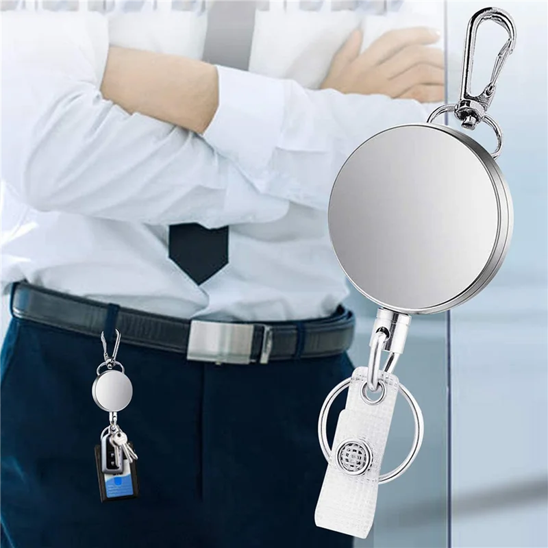 

4Pcs Retractable Pull Key Ring ID Badge Lanyard Name Tag Card Holder Recoil Reel Belt Clip