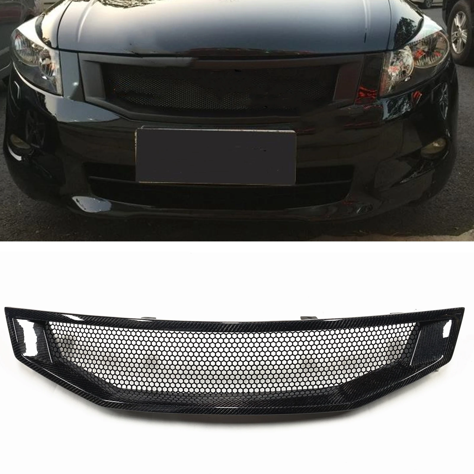 

Carbon Fiber Fiberglass Car Upper Replacement Bumper Hood Mesh Grille Front Grill Body Grid For Honda Accord Coupe 2008-2010