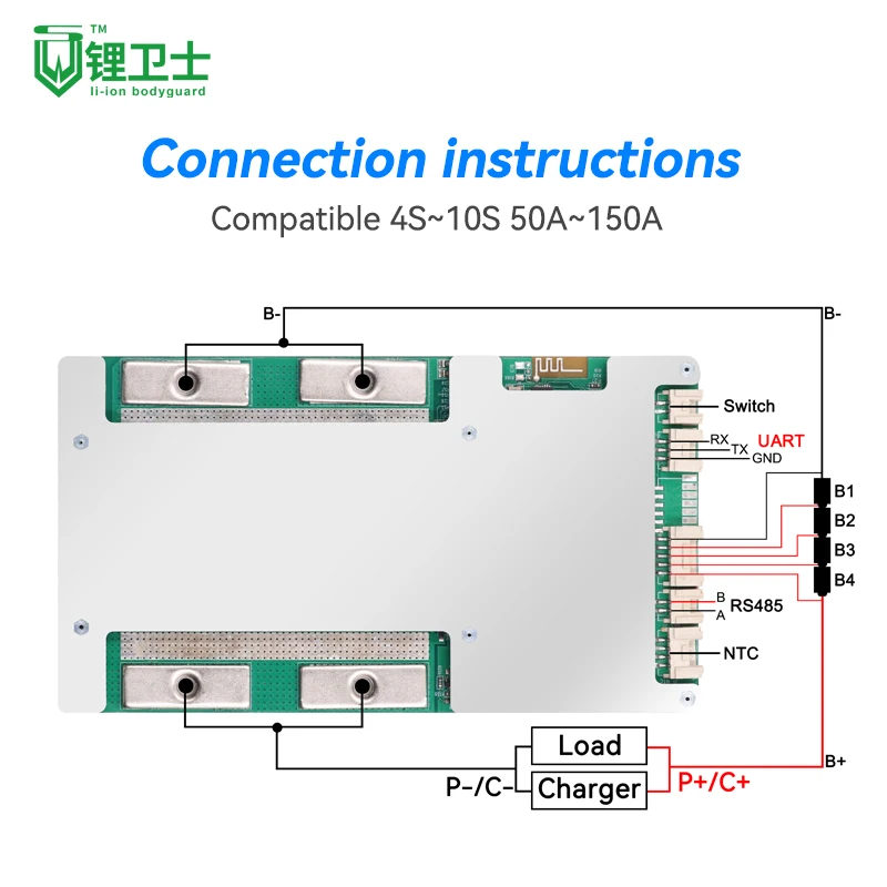LWS 4S 8S 14.4V 100A Lead Acid Replacement Smart LFP BMS Battery Protection Board with Built-in BT RS485 Uart Communication