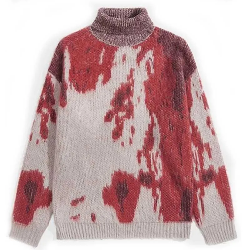 

BIG PROMOTION Y2K European and American Style Autumn and Winter Men's Gradual Graffiti Round Neck Loose Trendy High Neck Sweater
