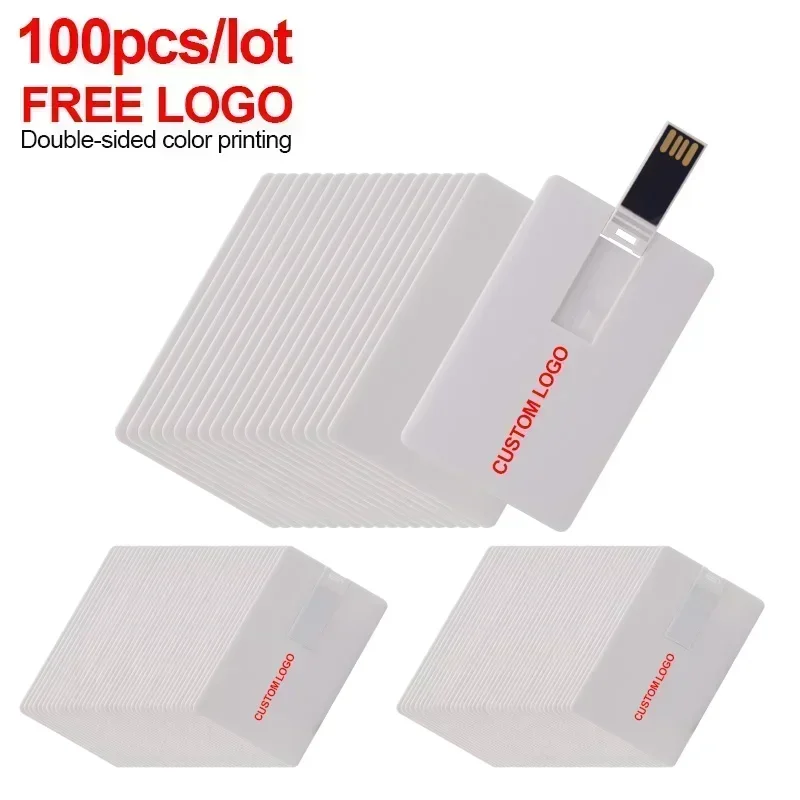 100PCS/LOT Free Printing Logo Ultra-thin Credit Card USB Flash Drive Pen Drive 64GB Bank Card Model Memory Stick Souvenir Gift