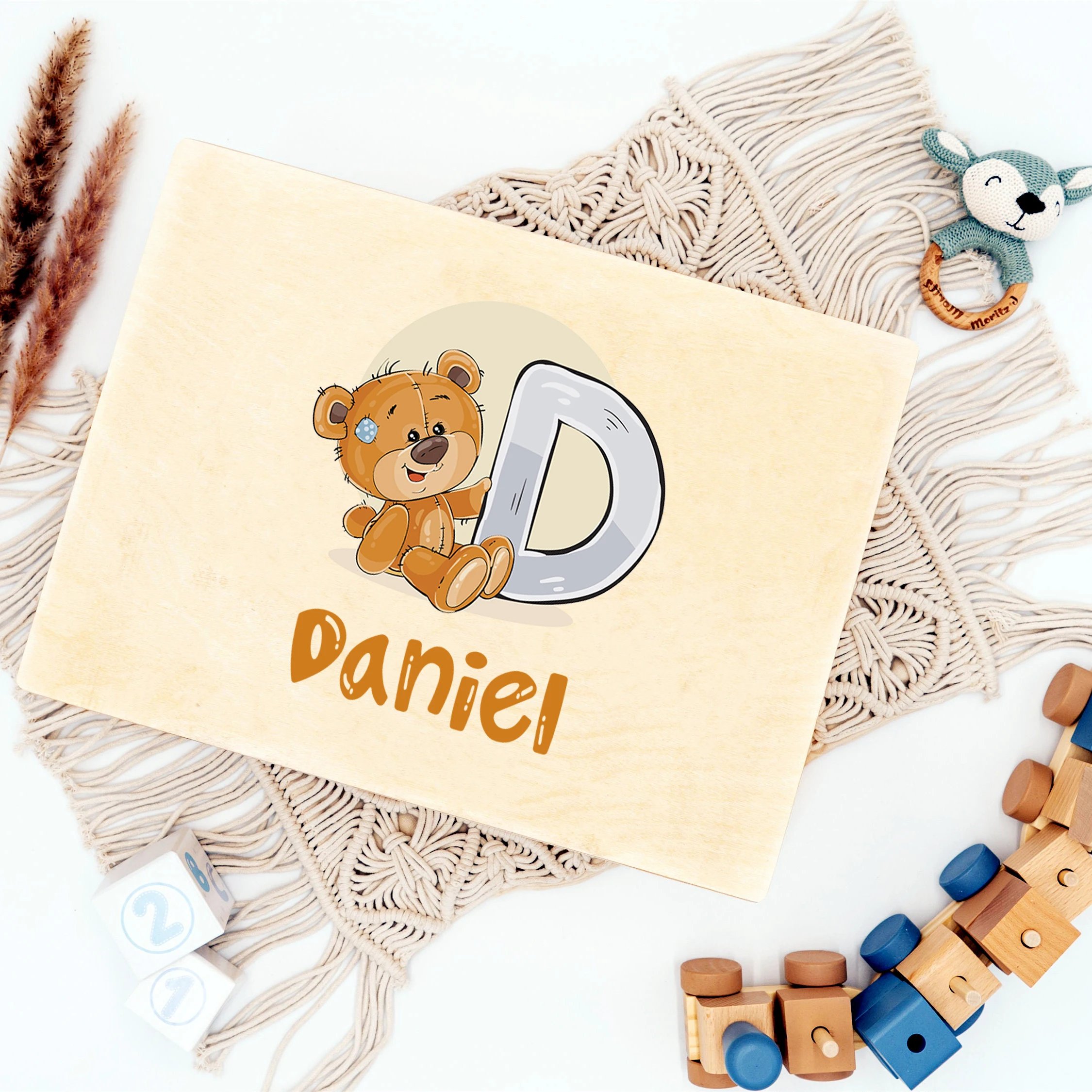 Personalised Letter with Name Baby Tooth Box Keepsake Teeth Umbilical Curl Hair Wooded Collect Boxes Baby Birthday Shower Gift