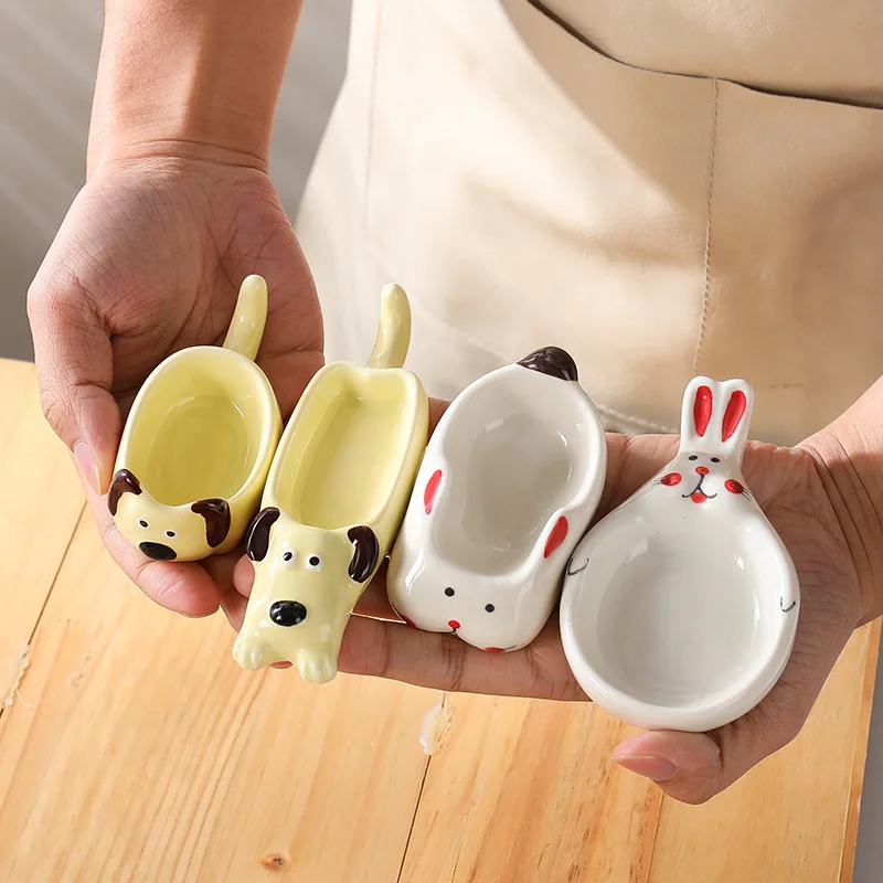 Prato de tempero de cerâmica, porcelana, cachorro fofo, hamster, coelho, criativo, pauzinho, molho de soja, tempero, prato mergulhado, cozinha