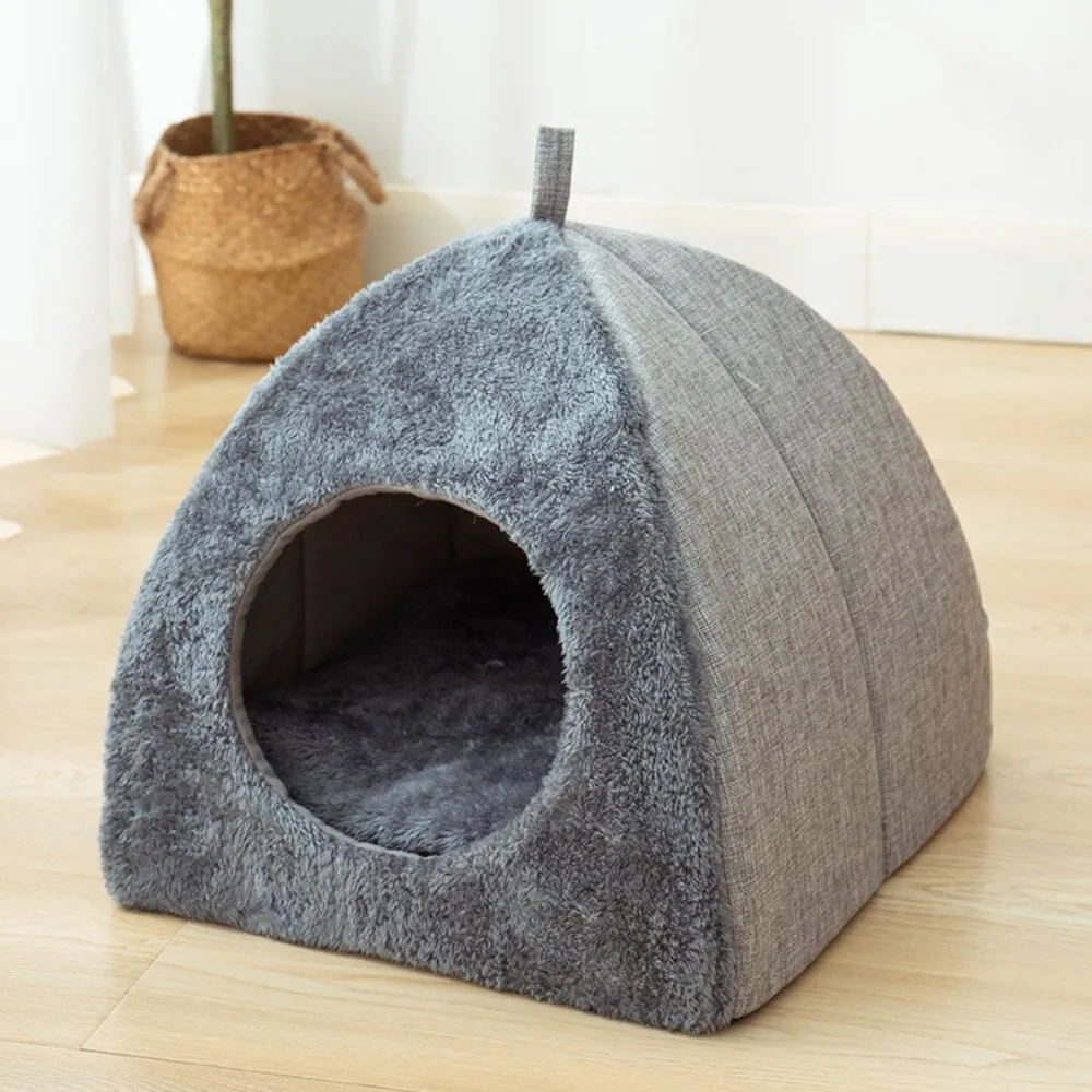 

Triangle Closed Pet Bed Warm Thickened Deep Sleep House for Cats and Dogs Cozy Indoor Sleeping Shelter with Soft Padding