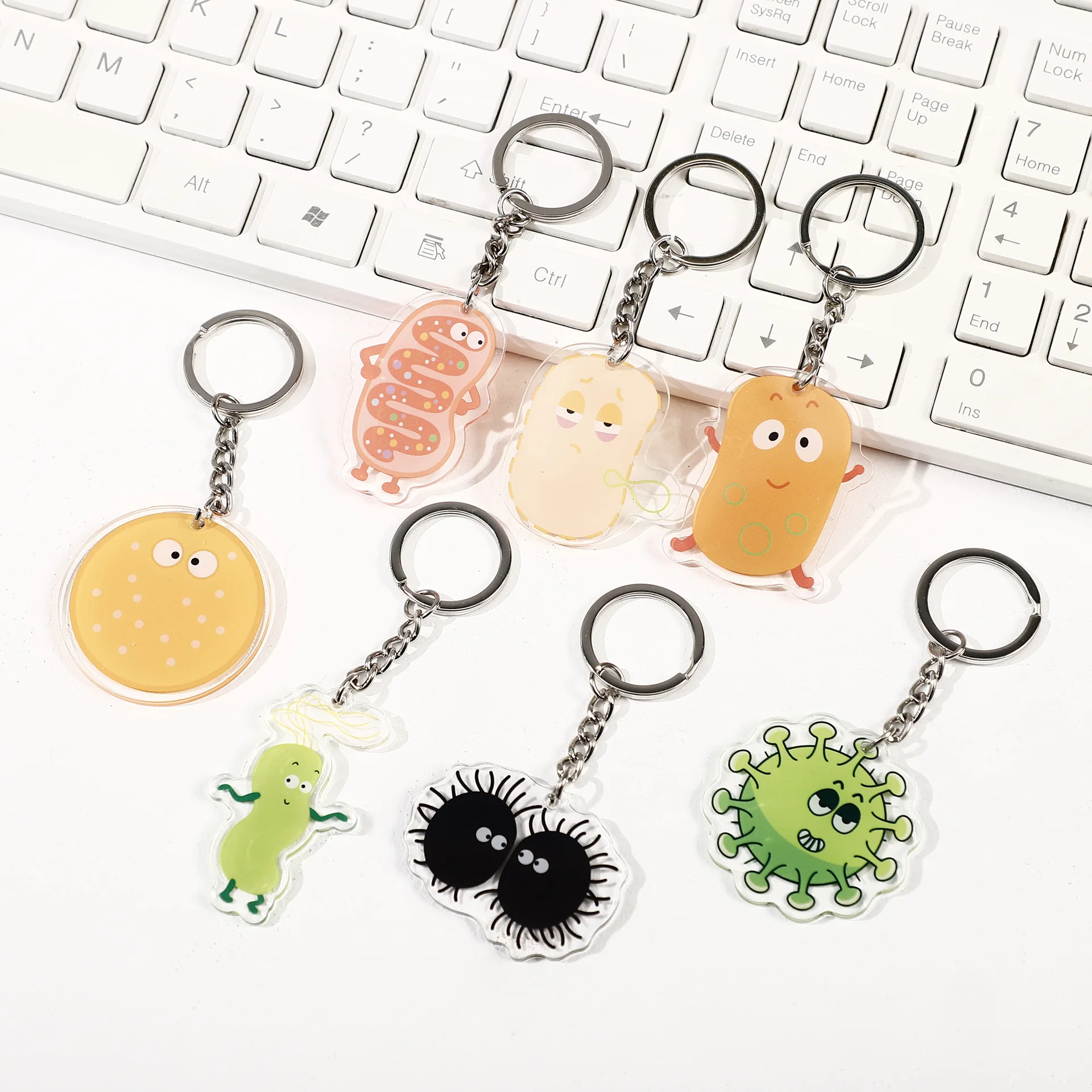 Creative Bacteria Virus Cell Keychain Cute Cartoon Novelty Biological Acrylic Bag Pendant Car Decoration Keyring Gift Wholesale