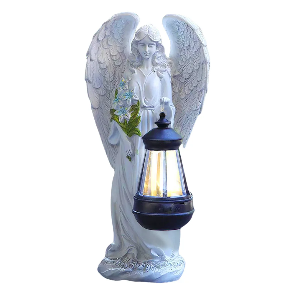 

Solar Decorative Angel Figurine Lantern Auto On & Off Angel Ornament Light Fairy Figurine Decor Lamp for Outside Yard Art Patio